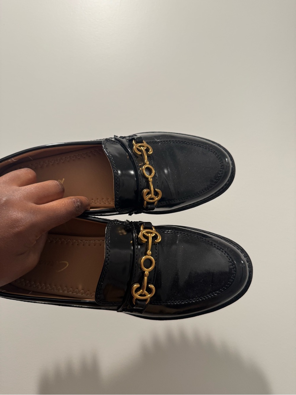 Men's Black Leather Slip-On Loafers with Gold Bit Detail